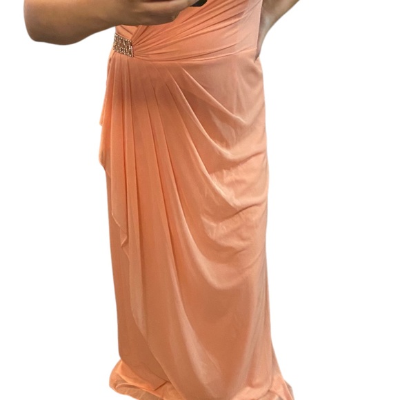 Xscape Peachy Orange On should Draped Embellished Gown - Picture 7 of 16